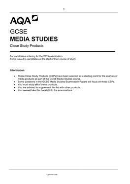 GCSE MEDIA STUDIES Close Study Products