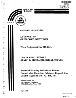 Draft Final Report, Stage La Archaeological Survey, Li Tungsten