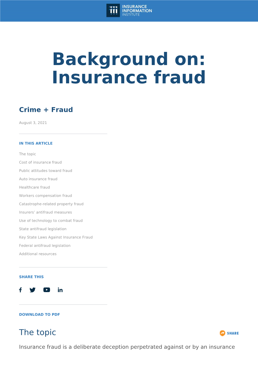 Insurance Background On: Insurance Fraud