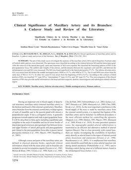 Clinical Significance of Maxillary Artery and Its Branches: a Cadaver Study and Review of the Literature