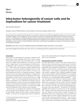Intra-Tumor Heterogeneity of Cancer Cells and Its Implications for Cancer Treatment