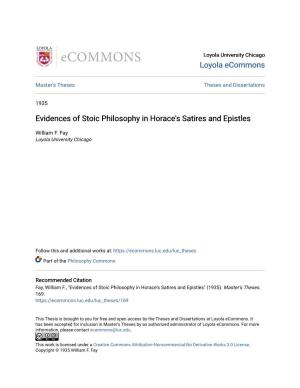 Evidences of Stoic Philosophy in Horace's Satires and Epistles