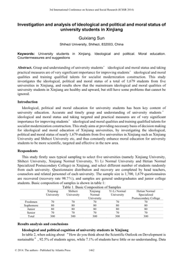 Investigation and Analysis of Ideological and Political and Moral Status of University Students in Xinjiang