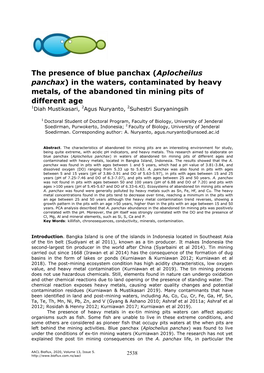The Existence of Blue Panchax (Aplocheilus Panchax) in the Abandoned Tin Mining Pits Water with Different Age Contaminated by Heavy Metals