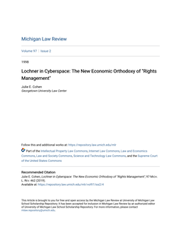 Lochner in Cyberspace: the New Economic Orthodoxy of "Rights Management"