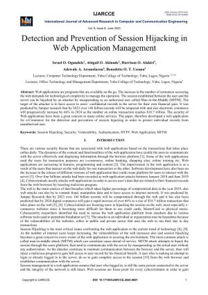 Detection and Prevention of Session Hijacking in Web Application Management