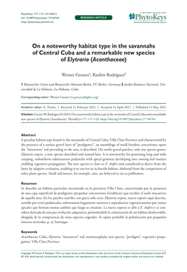 On a Noteworthy Habitat Type in the Savannahs of Central Cuba and a Remarkable New Species of Elytraria (Acanthaceae)