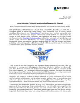 Boss Key Productions Founded to Bring Next-Generation FPS Title to the Free-To-Play Market
