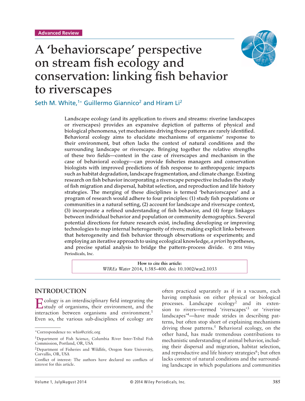 A Behaviorscape Perspective on Stream Fish Ecology and Conservation