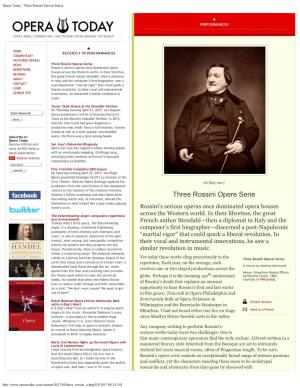 Opera Today : Three Rossini Operas Serias