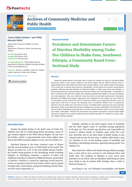 Prevalence and Determinate Factors of Diarrhea Morbidity Among Under ﬁ Ve Children in Shake Zone, Southwest Ethiopia, a Community Based Cross-Sectional Study