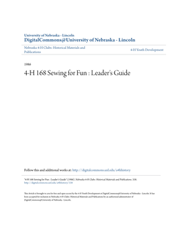 4-H 168 Sewing for Fun : Leader's Guide