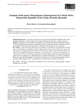 Synopsis of the Genus Chlorophytum (Asparagaceae) in Central Africa (Democratic Republic of the Congo, Rwanda, Burundi)