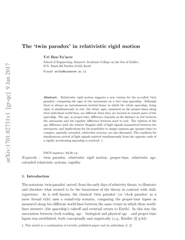 The'twin Paradox'in Relativistic Rigid Motion