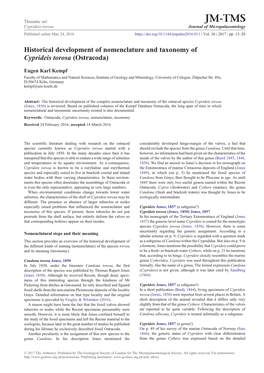 Historical Development of Nomenclature and Taxonomy of Cyprideis Torosa (Ostracoda)