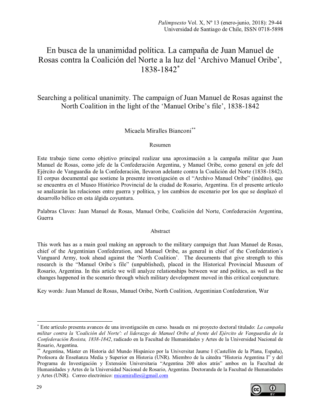 En Busca De La Unanimidad Política. La Campaña De Juan Manuel De Rosas Contra La Coalición Del Norte a La Luz Del ‘Archivo Manuel Oribe’, 1838-1842*