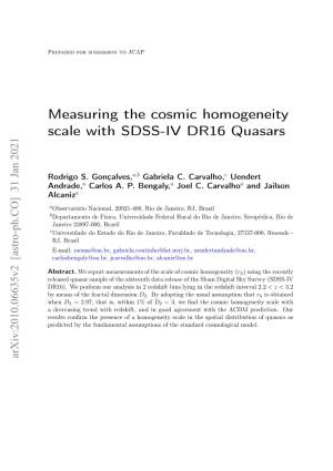 Measuring the Cosmic Homogeneity Scale with SDSS-IV DR16 Quasars