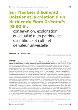 Sur L'herbier D'edmond Boissier Et La Création D'un Herbier Du Flora Orientalis