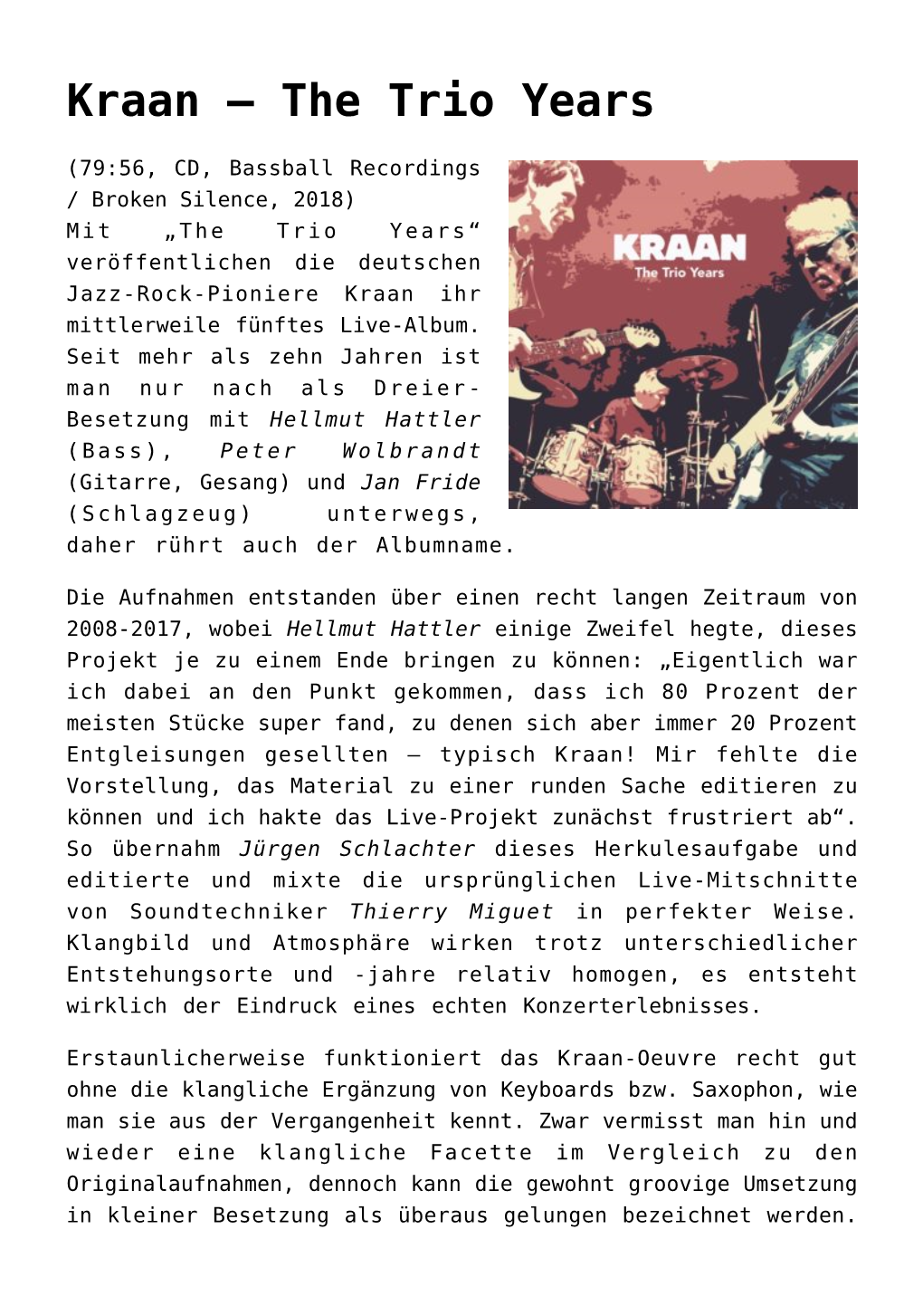 Kraan – the Trio Years