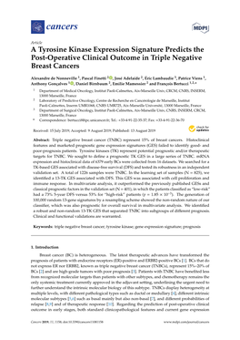 A Tyrosine Kinase Expression Signature Predicts the Post-Operative Clinical Outcome in Triple Negative Breast Cancers