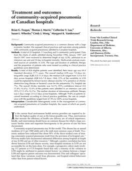 Treatment and Outcomes of Community-Acquired Pneumonia at Canadian Hospitals Research Brian G
