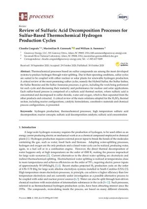 Review of Sulfuric Acid Decomposition Processes for Sulfur-Based Thermochemical Hydrogen Production Cycles