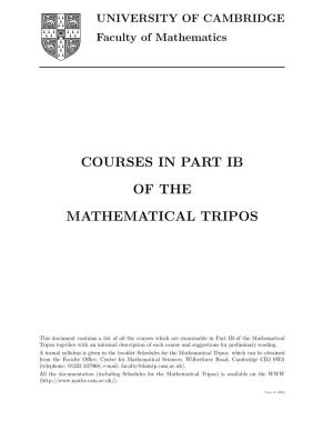Courses in Part Ib of the Mathematical Tripos
