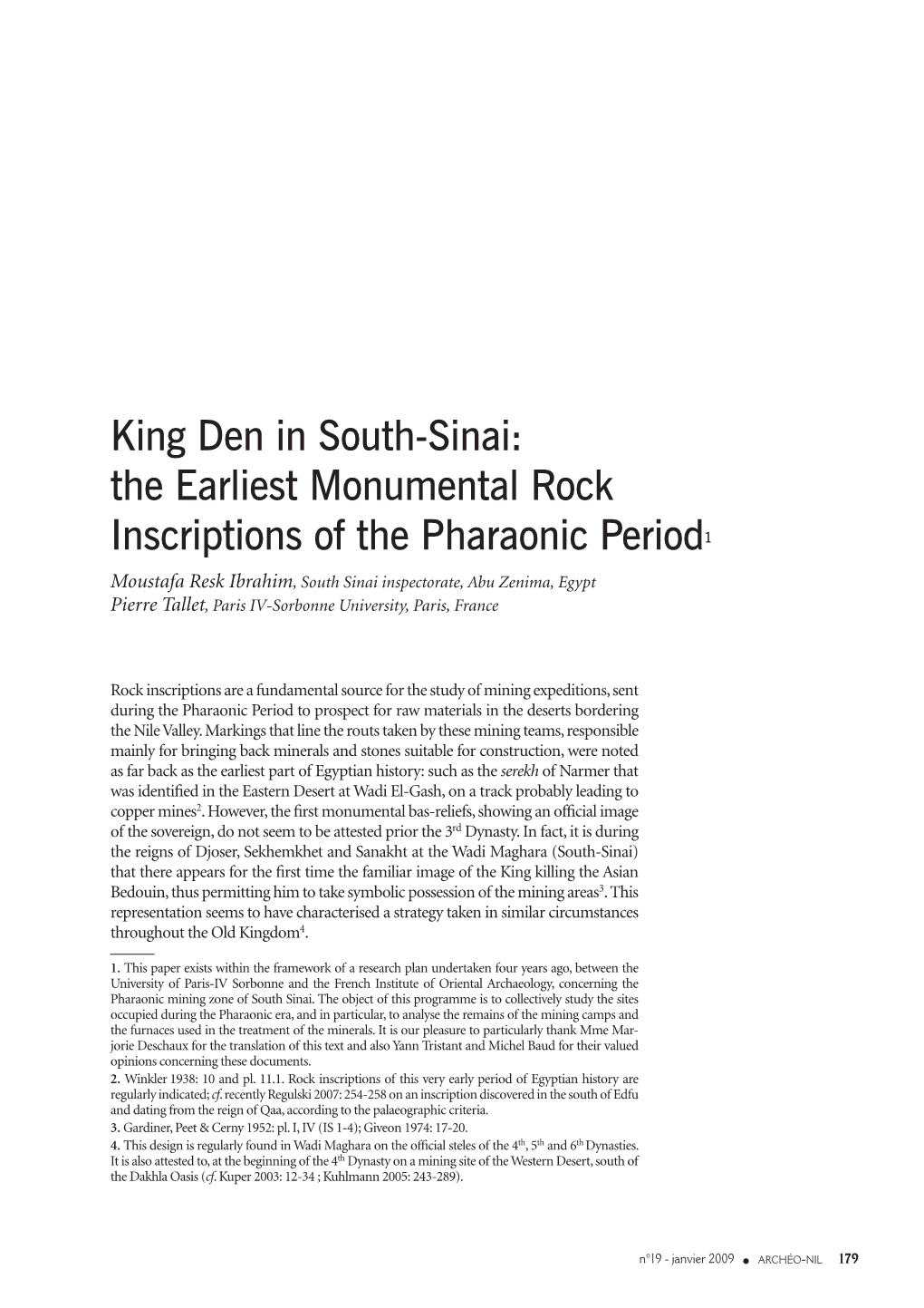 King Den in South-Sinai: the Earliest Monumental Rock Inscriptions Of