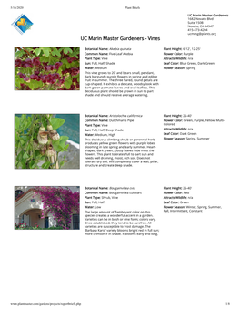 UC Marin Master Gardeners 1682 Novato Blvd Suite 150B Novato, CA 94947 415-473-4204 Ucmmg@Plants.Org UC Marin Master Gardeners - Vines