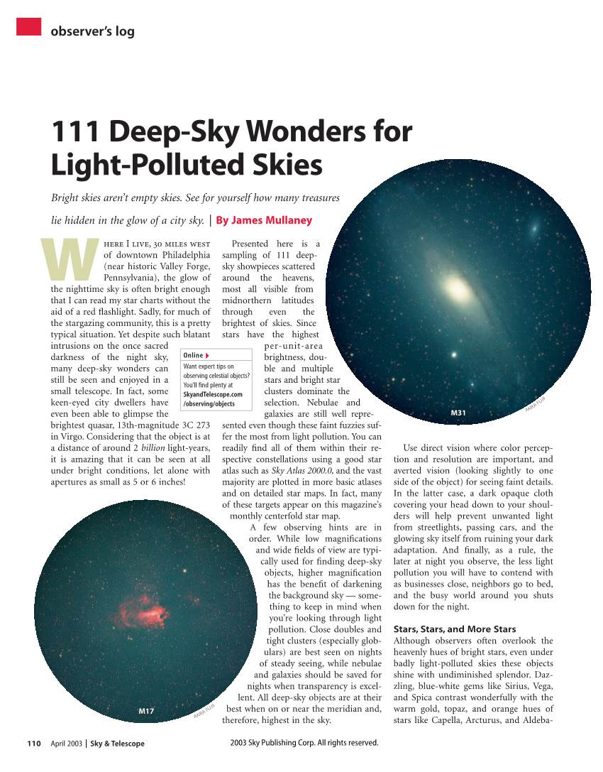 111 Deep-Sky Wonders for Light-Polluted Skies