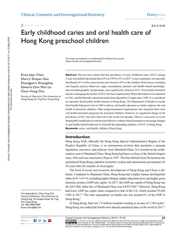 Early Childhood Caries and Oral Health Care of Hong Kong Preschool Children