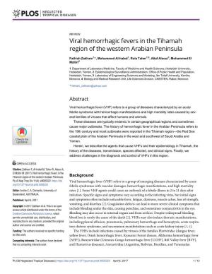 Viral Hemorrhagic Fevers in the Tihamah Region of the Western Arabian Peninsula