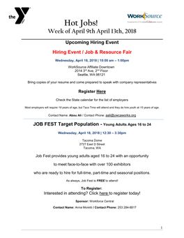 Hot Jobs! Week of April 9Th April 13Th, 2018