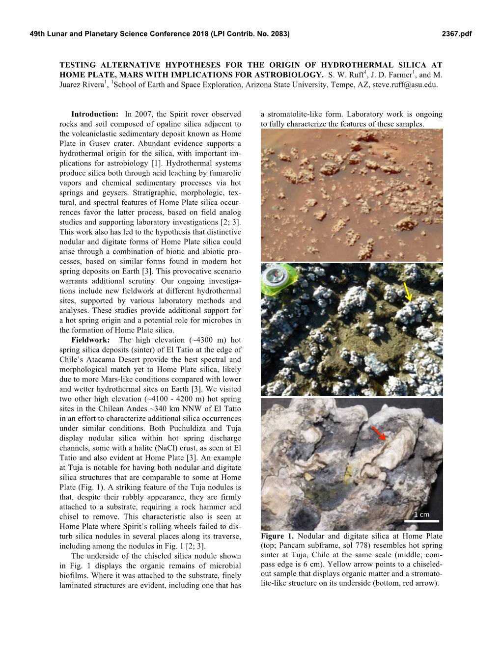 Testing Alternative Hypotheses for the Origin of Hydrothermal Silica at Home Plate, Mars with Implications for Astrobiology. S. W