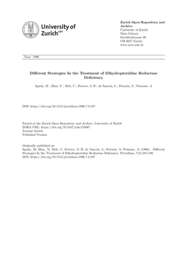 Different Strategies in the Treatment of Dihydropteridine Reductase Deficiency