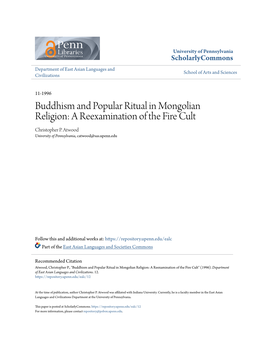 Buddhism and Popular Ritual in Mongolian Religion: a Reexamination of the Fire Cult Christopher P