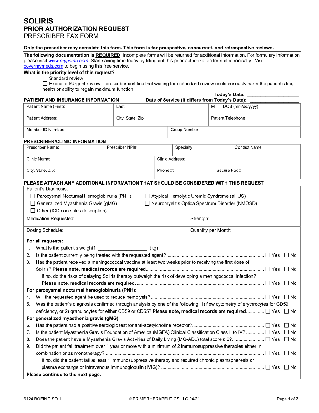 Prescriber Fax Form