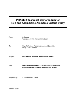 FH 03 Water Chemistry Data to Characterize Fish Habitat in the Red and Assiniboine Rivers