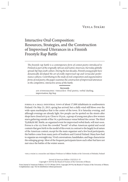 Interactive Oral Composition: Resources, Strategies, and the Construction of Improvised Utterances in a Finnish Freestyle Rap Battle