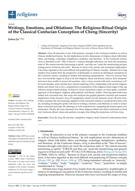 Writings, Emotions, and Oblations: the Religious-Ritual Origin of the Classical Confucian Conception of Cheng (Sincerity)