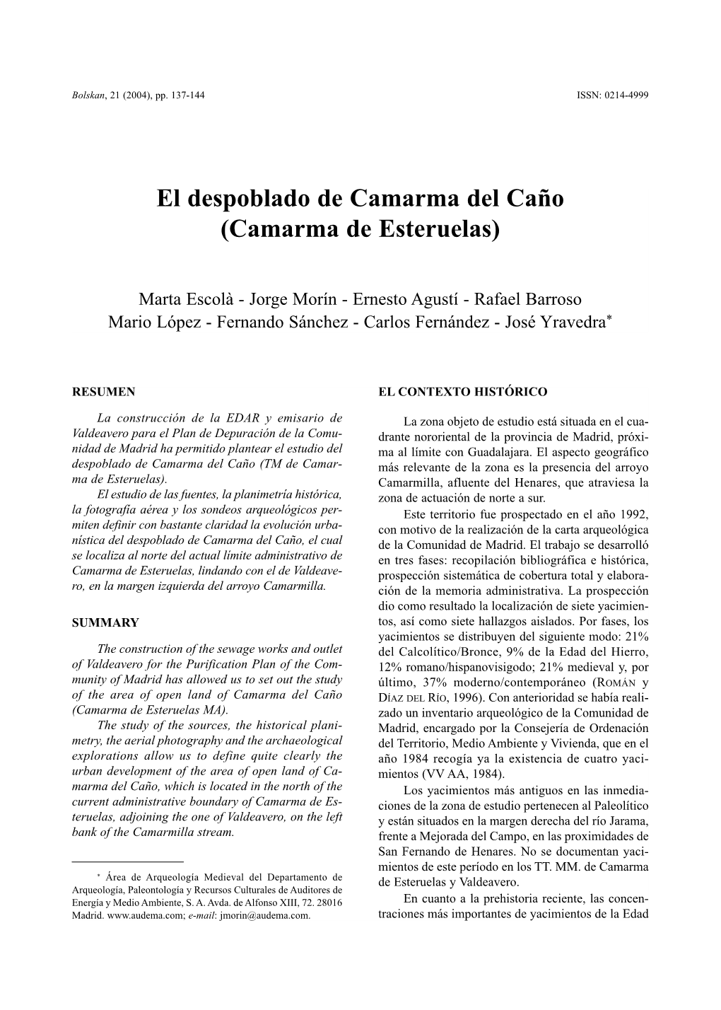 El Despoblado De Camarma Del Caño (Camarma De Esteruelas)