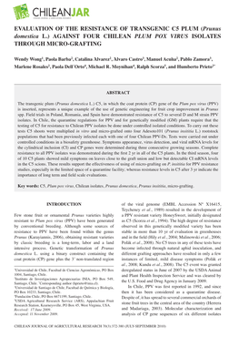 (Prunus Domestica L.) AGAINST FOUR CHILEAN PLUM POX VIRUS ISOLATES THROUGH MICRO-GRAFTING