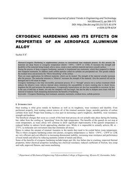 Cryogenic Hardening and Its Effects on Properties of an Aerospace Aluminium Alloy