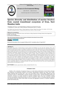 Species Diversity and Distribution of Marine Bivalves from Coastal Transitional Ecosystem of Uran, Navi Mumbai, India