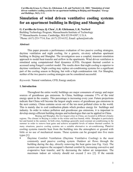 Simulation of Wind Driven Ventilative Cooling Systems for an Apartment Building in Beijing and Shanghai,” Energy and Buildings, 34(1), 1-11