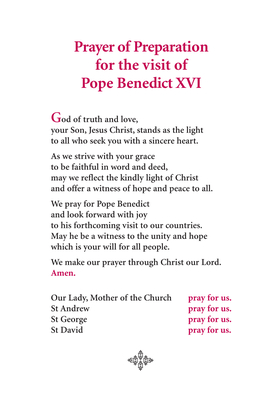 Prayer of Preparation for the Visit of Pope Benedict XVI
