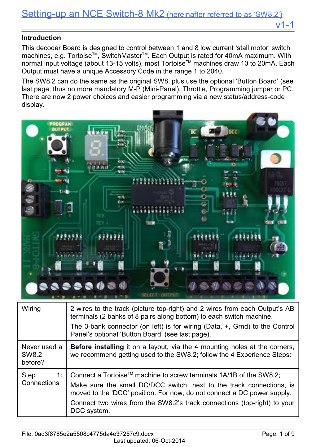 Setting-Up an NCE Switch-8 Mk2 (Hereinafter Referred to As SW8.2 ) V1-1