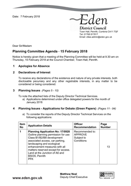 (Public Pack)Agenda Document for Planning Committee, 15/02/2018 09:30