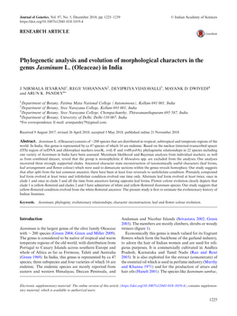 Phylogenetic Analysis and Evolution of Morphological Characters in the Genus Jasminum L