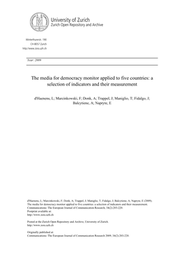 The Media for Democracy Monitor Applied to Five Countries: a Selection of Indicators and Their Measurement